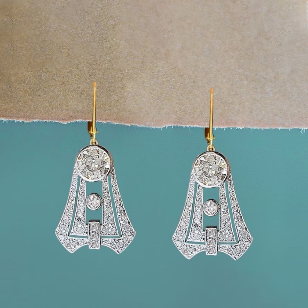 925 Solid Sterling Silver Filigree Retro Art Deco Earrings Sapphire